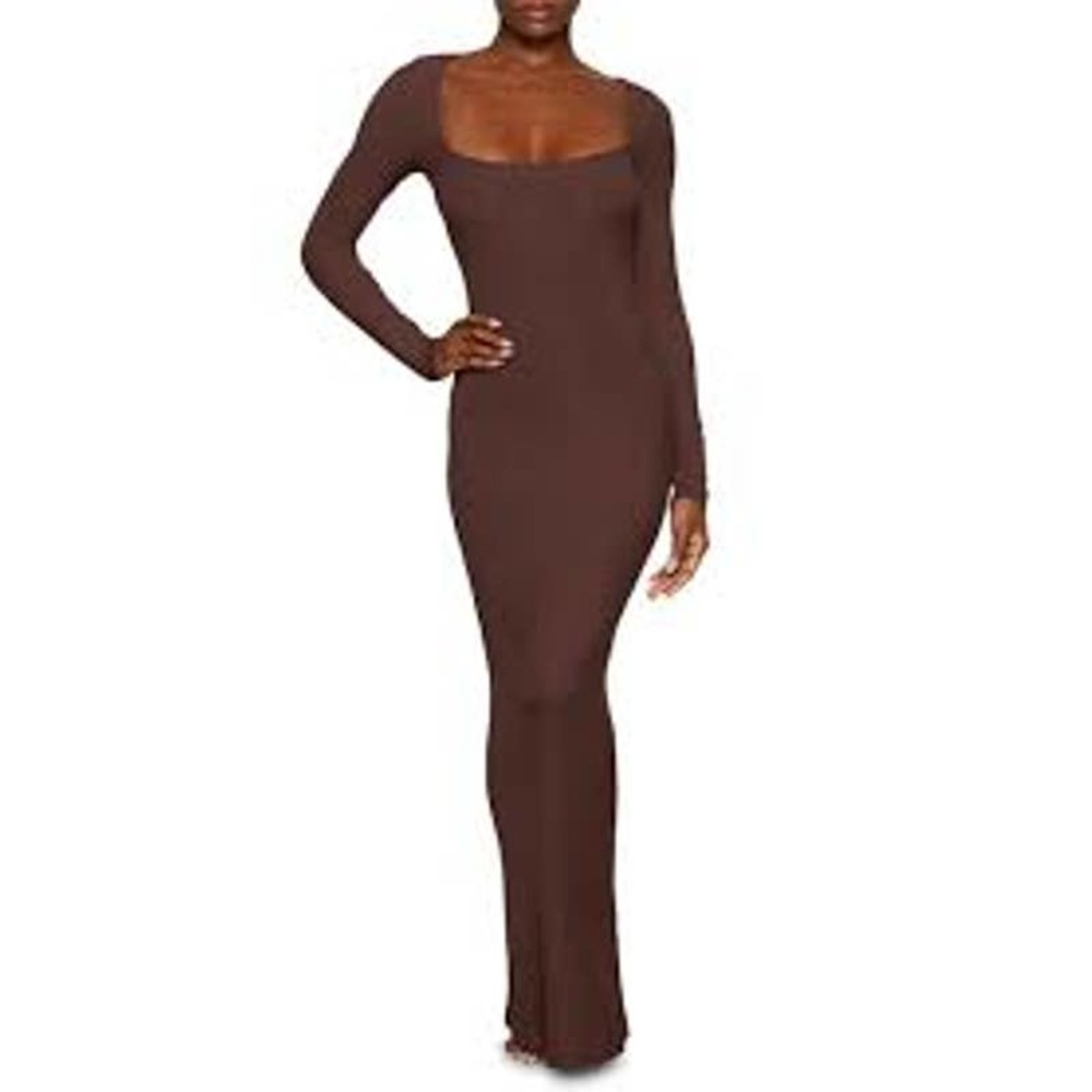 Skims Soft Lounge Long Sleeve Dress in Cocoa Size XL